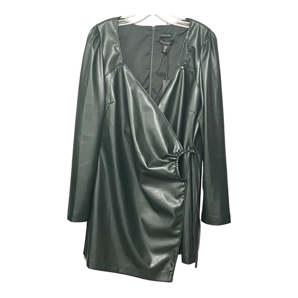 House of Harlow 1960 Vegan Green Leather Angular Wrap-Tie Dress Edgy Feminine XL - Picture 1 of 11
